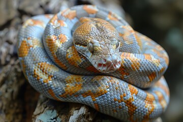 Fototapeta premium Boa Constrictor: Wrapped around a tree trunk with muscular body, illustrating strength
