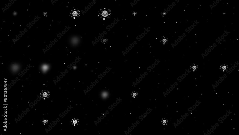 Poster template animation of evenly spaced cosmic symbols of different sizes and opacity. animation of tran