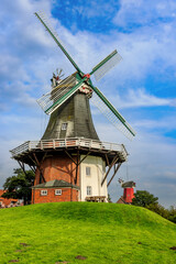 Twin windmills in Greetsiel, East Frisia, Germany.