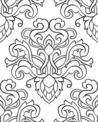 Black and white floral pattern. Vector damask seamless background.  Victorian ornament with stylized flowers. Contour template for wallpaper, textile, carpet.
