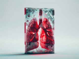 An empty cigarette packet with a graphic image of a diseased lung printed on it 