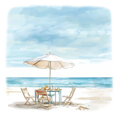 Seaside setting with table and chairs