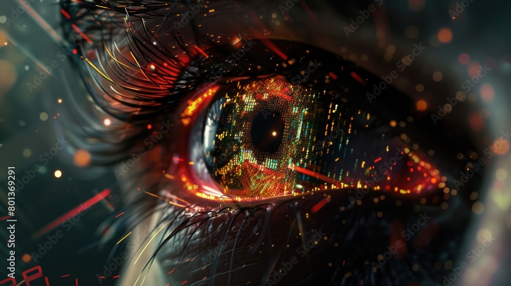 Wall mural digital eye with data and code particles flowing