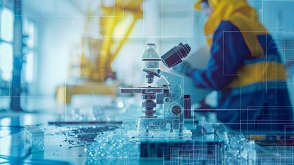 Construction Process under Microscope. This image is perfect for companies involved in engineering research and construction technologies. materials and microscopic details, Generative AI.