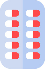 Blister pack with pills icon. Rectangular plate with medicine capsules, medical stroked cartoon element for modern and retro design. Simple color vector pictogram isolated on white background