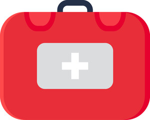 Obraz premium Red duty doctor suitcase icon. First aid kit, medical stroked cartoon element for modern and retro design. Simple color vector pictogram isolated on white background