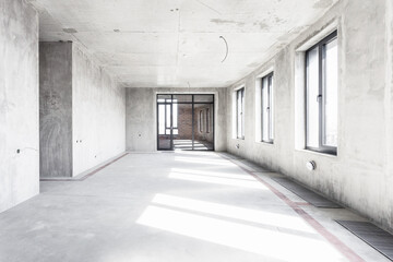 interior of the apartment without decoration in gray colors. rough finish