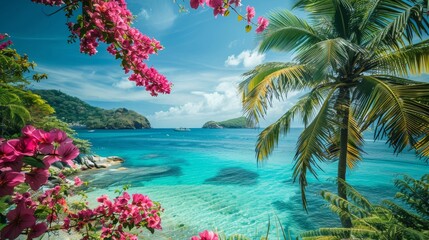 Tropical paradise. stunning palm trees, exotic flowers, and vibrant tropical landscapes