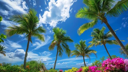Fototapeta premium Tropical paradise. stunning palm trees, exotic flowers, and vibrant tropical landscapes