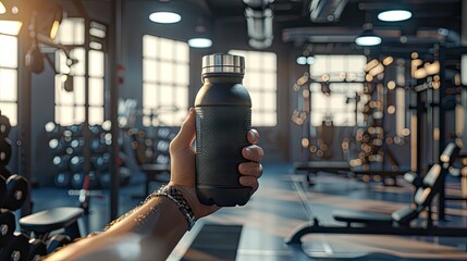 Hydration Break: Person Refreshing With Water Bottle in Gym