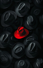 One Red Hat Among Many Black Hats