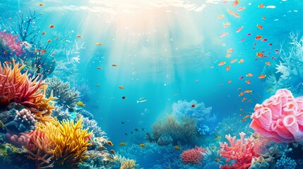 Coral Reef, Ideal for companies involved in marine ecological research. The background can depict colorful corals and diverse marine life, Generative AI.