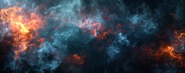 Fototapeta premium A dark, smoky background with wisps of neon smoke rising from unseen sources, creating an ethereal atmosphere 