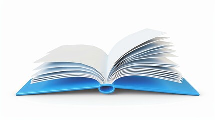 Open blue book depicting an empty business diary or office journal, with blank pages. Vector 3D illustration