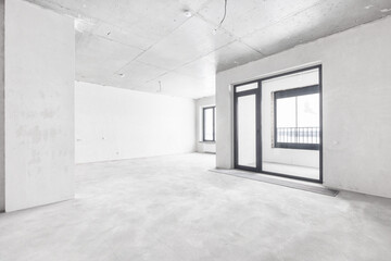 interior of the apartment without decoration in gray colors. rough finish