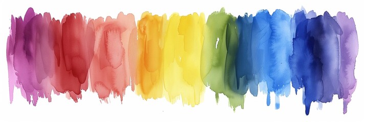 A rainbow of colors is painted on a white background