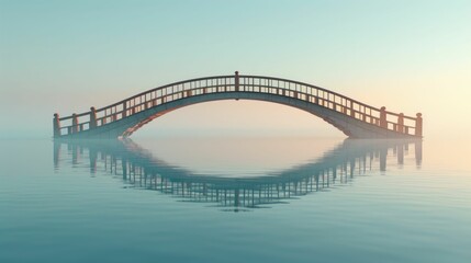 3D render of a minimalist bridge over calm water, serene and simple