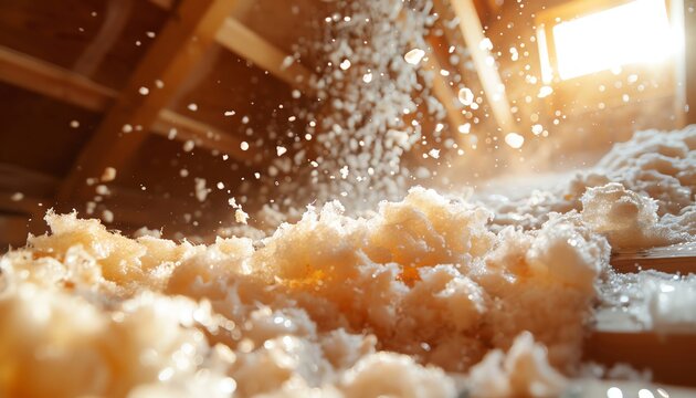 Blowing cellulose insulation into an attic to improve the home's energy efficiency and reduce heating and cooling costs.