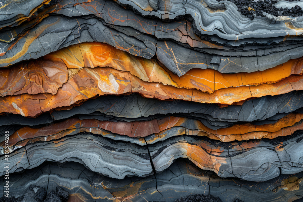 Aufkleber an artistic interpretation of the geological layers encountered in coal mining, using color and text