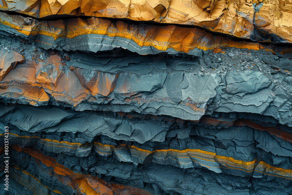 Aufkleber an artistic interpretation of the geological layers encountered in coal mining, using color and text