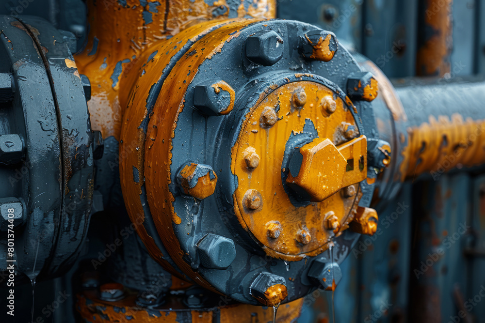 Poster a close-up view of the mechanical details of a gas extraction pump, highlighting the complexity and 