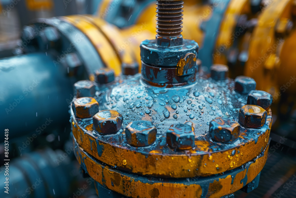 Poster a close-up view of the mechanical details of a gas extraction pump, highlighting the complexity and 