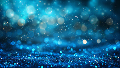 Fototapeta premium Steel Blue Glitter Defocused Abstract Twinkly Lights Background, glowing blurred lights in cool steel blue hues.