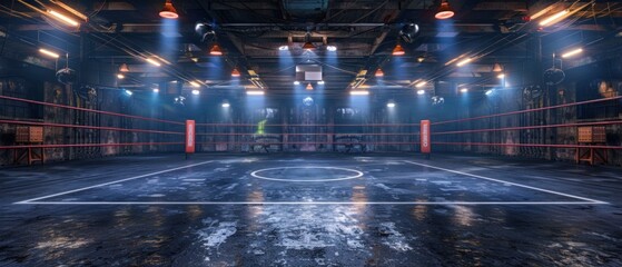 An empty boxing ring, evoking the intensity and professionalism of combat sports.