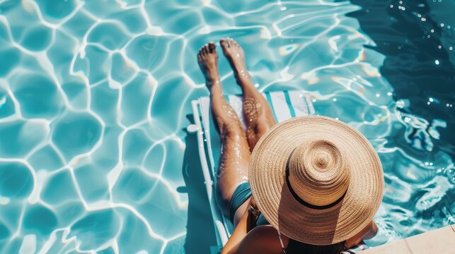 Poolside relaxation. sunbathing, cooling off, and enjoying pool time - summer fun and recreation
