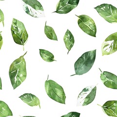 Fototapeta premium watercolor green leaves pattern, white background, seamless