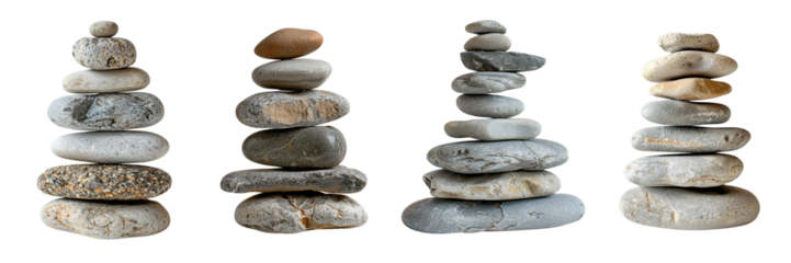 Set of  A stone tower of pebbles on a transparent background