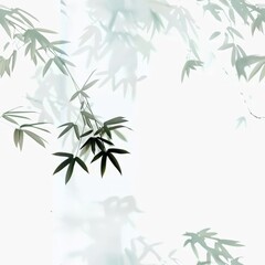 Traditional Japanese ink painting bamboo leaf repeat pattern background
