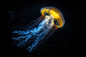 Beautiful jellyfish in the dark ocean