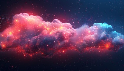 A beautiful abstract painting of glowing pink and blue clouds with a starry background.