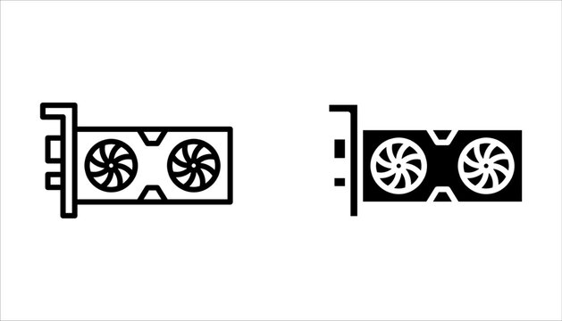 GPU icon set. Circuit board icon set. Personal computer component icon set on white background