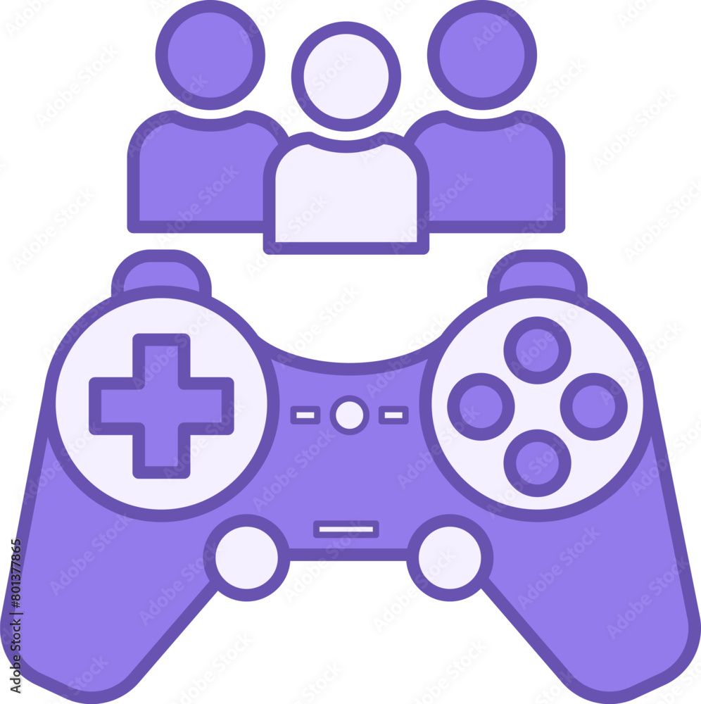 Poster colored multiplayer icon. vector icon of game console and three players. cybersport. computer games 