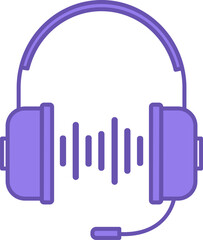 Headphones Color Icon. Vector Icon of Headphones with Microphone and Sound Waves. Headset for Listening to Music, Communication, and Computer Games