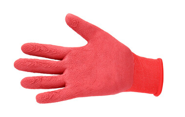 One red gardening glove isolated on white