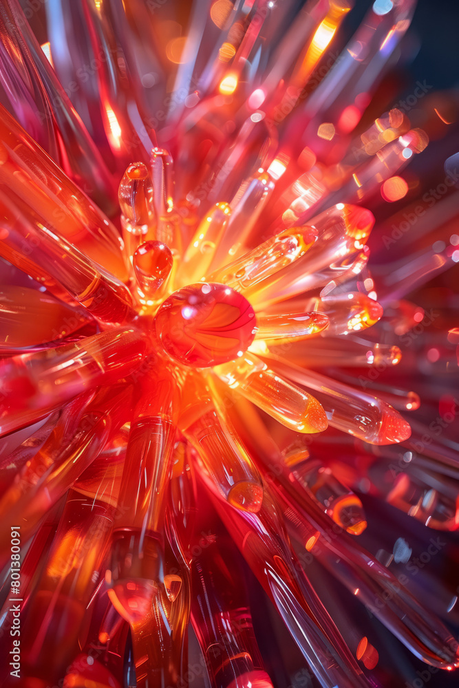 Poster An energetic composition using sharp, jagged lines and bright reds and oranges to express excitement and vigor,