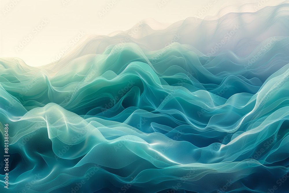 Poster An abstract visualization of tranquility, with smooth gradients from blue to green and gently undulating lines,