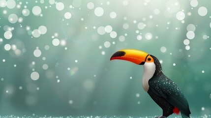 Fototapeta premium A toucan on a rock before a backdrop of snowflakes