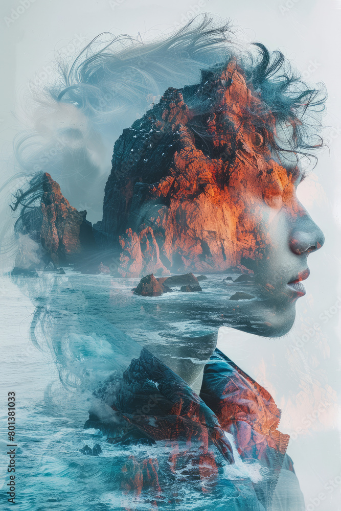 Poster A dreamy collage using soft pastels and fluid, merging forms to evoke a sense of ethereality and wonder,