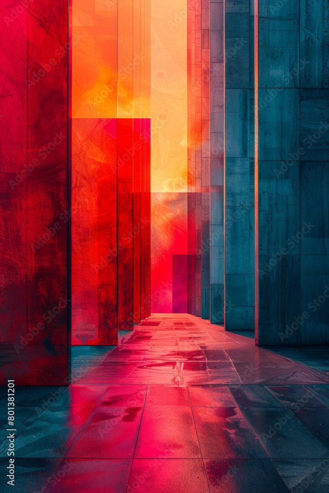 Poster a collage expressing the feeling of anticipation, with ascending lines and gradient colors that crea