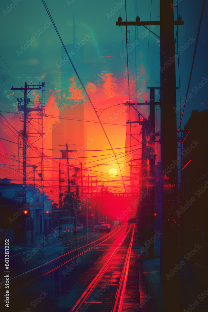 Poster a collage expressing the feeling of anticipation, with ascending lines and gradient colors that crea
