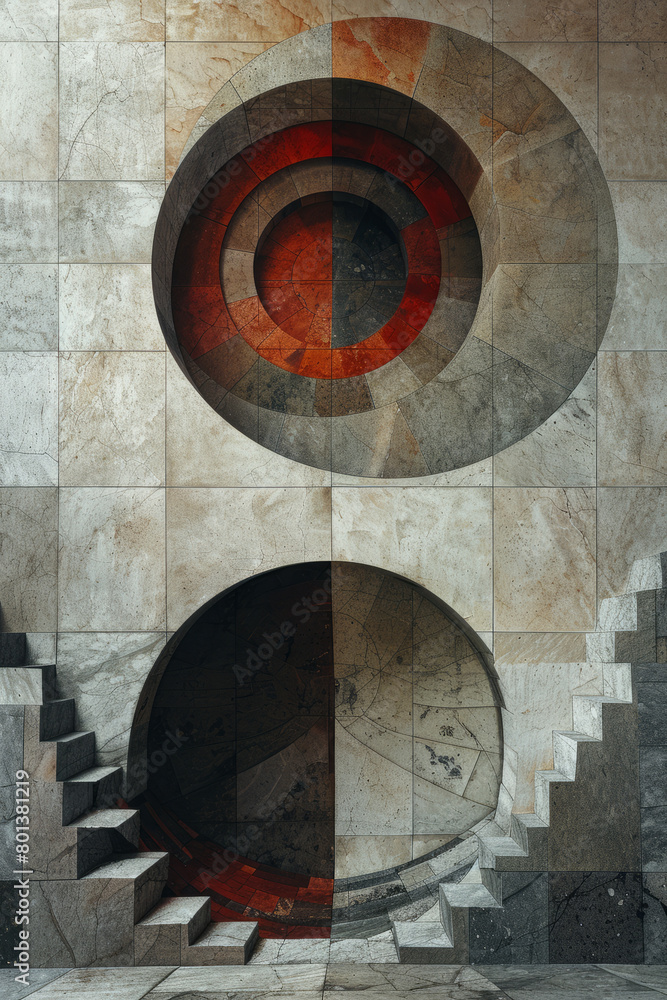 Poster a collage that visualizes the concept of time, with circular, clock-like forms and a muted, timeless