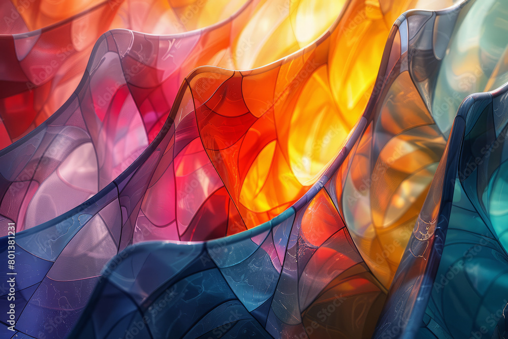 Poster An abstract visualization of the journey of life, with a path-like arrangement of shapes and a variety of life-inspired colors,