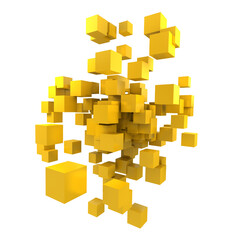 Yellow cubes floating in midair