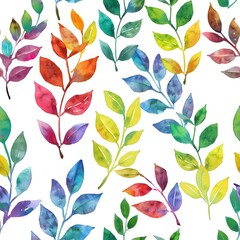 watercolor leaves pattern, colorful, white background