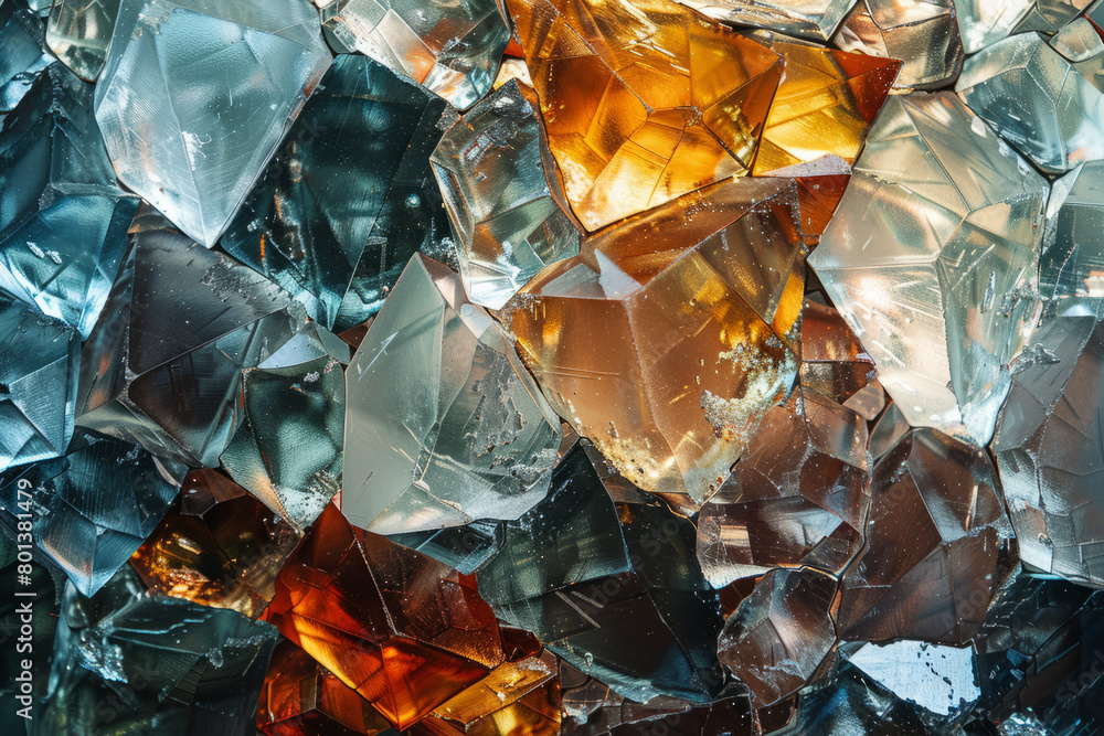Poster An abstract art piece featuring a collage of glass shards that mimic the random yet orderly formation of natural crystals,