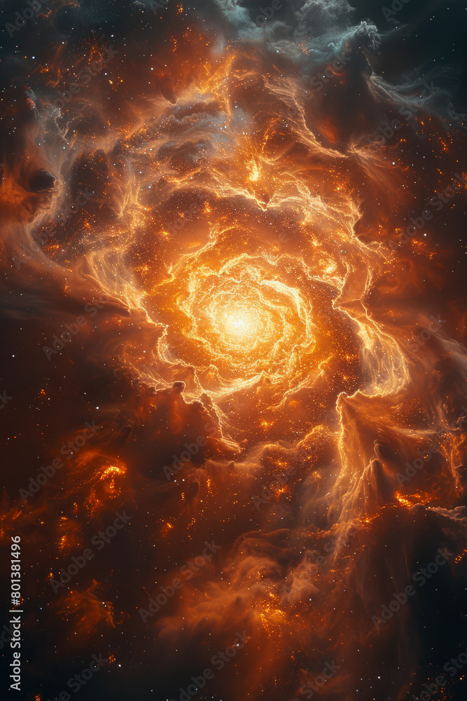 Poster a dramatic depiction of a supernova explosion within a star cluster, showing the burst of energy and